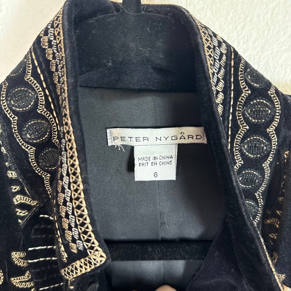 Peter Nygard Coat Size 6 Black Embroidered Long Sleeve Mandarin Collar Marant - Picture 5 of 8